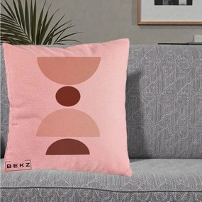 Perna Decorativa Geometric Boho Cerc si Boluri, 40x40 cm, Roz, Husa Detasabila, Perna Inclusa, BEKZ®