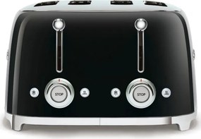 Prăjitor de pâine SMEG 50's Style TSF03BLEU, 2000 W, 4 felii, 6 niveluri, Tava pentru firimituri, Cablu integrat, Oțel inoxidabil, Negru