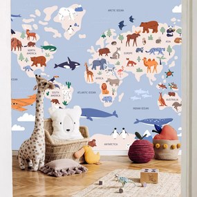 Fototapet - Harta lumii cu ilustrații cu animale
