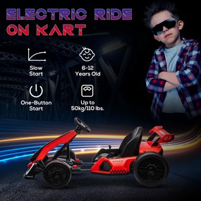 HOMCOM Go-Kart Electric pentru Copii cu Scaun Reglabil, 2 Motoare, Claxon, Lumini și Muzică, 120x76x53.5 cm, Roșu | Aosom Romania