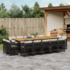 vidaXL Set mobilier de grădină cu perne, 15 piese, negru, poliratan