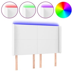 vidaXL Tăblie de pat cu LED, alb, 147x16x118/128 cm, piele ecologică