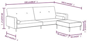 Canapea extensibila 2 locuri, cu taburet, crem, catifea Crem, Cu suport de picioare