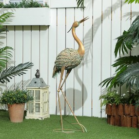 Outsunny Sculptură de egretă în metal pentru grădină exterioară 90 cm, multicolor | Aosom Romania