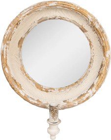 Oglinda de perete, bej, din lemn, cu intrerupator, aspect vintage, 38x14x47 cm