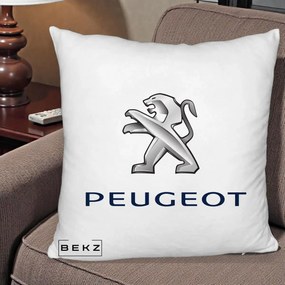 Perna Personalizata cu emblema Peugeot, 40x40 cm, Alb Pufos, Husa Detasabila, Perna Inclusa, BEKZ®