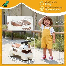 AIYAPLAY Mașinuță fără pedale, design dino, volan, lumini, sunete, 4 roți, crem-alb+maro | Aosom Romania