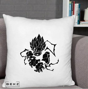 Perna Personalizata Dragon Ball Goku Super Saiyan Silueta, 40x40 cm, Alb Pufos, Husa Detasabila, Perna Inclusa, BEKZ®