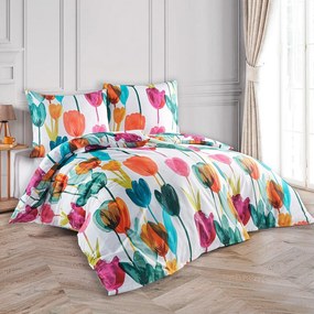 BedTex Lenjerie de pat din satin Tulipi, 160 x 200 cm, 2 x 70 x 80 cm, 160 x 200 cm, 2 buc. 70 x 80 cm