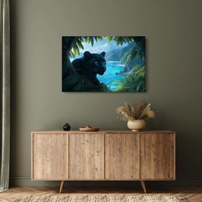 Tablou - Pantera neagră în junglă (90x60 cm)