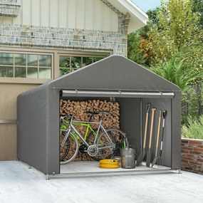 Outsunny 2x2.4 m Cort pentru Depozitare în Grădină, Cort Garaj cu Acoperire Impermeabilă, Ușă Rulabilă cu Fermoar, pentru Biciclete și Unelte, Metal Zincat, Gri Deschis | Aosom Romania