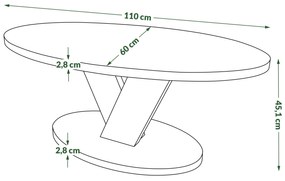 Mazzoni LOVA Nuc Elegant/Bej Taupe - MĂSUȚĂ OVALĂ 110x60 cm MĂSUȚĂ DE CAFEA MODERNĂ