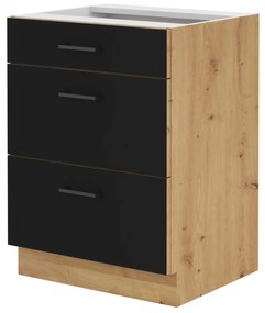 Dulap inferior de bucătărie cu sertare Miraluna (Stejar artisan + Negru mat). 1062359