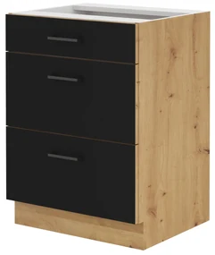 Dulap inferior de bucătărie cu sertare Miraluna (Stejar artisan + Negru mat). 1062359