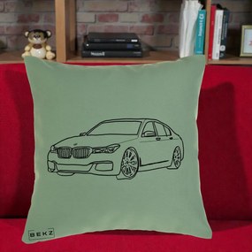 Perna Personalizata BMW Seria 7 Linie Minimalista, 40x40 cm, Verde, Husa Detasabila, Perna Inclusa, BEKZ®