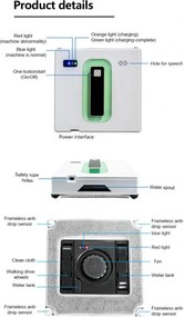 Resigilat: Robot curatare geamuri Finlux J2Fenster, 72 W, Giroscop, Pulverizare lateral, Tuya/Smart Life, Alb