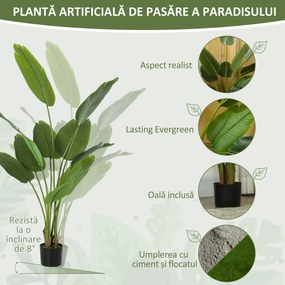 HOMCOM Plantă Artificială de 160 cm cu 10 Frunze din PEVA Verde cu Ghiveci, Ø16.5x13.5 cm | Aosom Romania