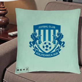 Perna Personalizata FC Politehnica Iasi Fotbal, 40x40 cm, Verde Menta, Husa Detasabila, Perna Inclusa, BEKZ®