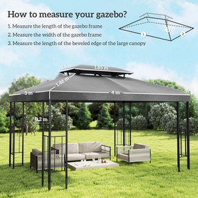 Outsunny Prelată de schimb 4x3 m cu acoperiș dublu Orificii de scurgere și protecție UV Doar prelată NU include cadru Gri închis | Aosom Romania