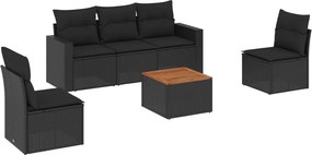 vidaXL Set mobilier de grădină cu perne, 6 piese, negru, poliratan