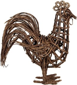Figurină decorativă cocoș, din rattan, maro, 34x15x39 cm