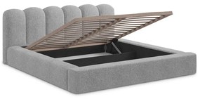 Pat matrimonial gri tapițat cu spațiu de depozitare cu somieră 140x200 cm Mano – Makamii