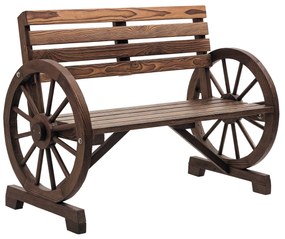 Outsunny Banc de grădină cu design de roată de căruț, pentru 2 persoane, lemn natural, maro închis, 105,5 x 56 x 79cm | Aosom Romania