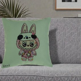Perna Personalizata Labubu Panda-Bunny Roz, 40x40 cm, Verde, Husa Detasabila, Perna Inclusa, BEKZ®