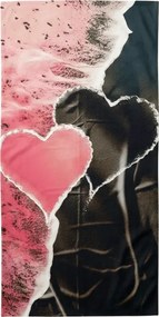 Prosop de plaja cu uscare rapida SEA OF HEARTS roz-negru 70 x 140 cm, 100% microfibra