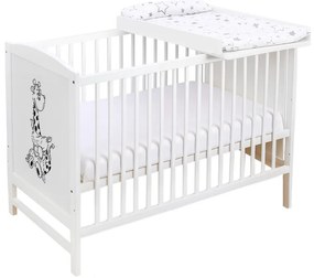 Patut din lemn masiv 120x60 cm Bria alb, masuta infasat din lemn si salteluta bumbac impermeabila incluse, reglabil pe 3 nivele, certificat EN71