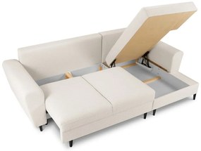 Colțar bej extensibil, cu spațiu de depozitare cu tapițerie din țesătură bouclé (cu colț pe partea dreaptă, cu șezlong) Kyoto – Cosmopolitan Design