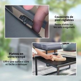 Outsunny Salon de gradina exterior 4 piese modular cu canapea, scaun și masă de cafea din sticlă temperată, incluse perne, gri | Aosom Romania