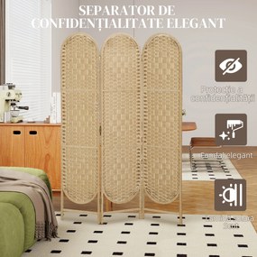 HOMCOM Paravan de Interior Pliabil cu 3 Panouri, 120x170 cm, Stil Boem, din Hârtie și Lemn de Pin, Culoare Lemn | Aosom Romania