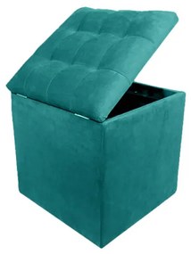 Taburet cub Cozy cu spatiu depozitare, 42x42x46 cm, catifea, verde