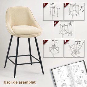 HOMCOM Set 2 Scaune de Bar cu Spătar și Brațe Rotative din Catifea Bej | Aosom Romania