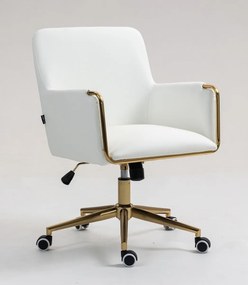 HR4318K Scaun Alb Piele Ecologica cu Bază Aurie