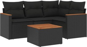 vidaXL Set mobilier de grădină cu perne, 5 piese, negru, poliratan