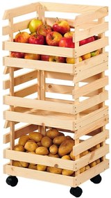 Stand de legume din lemn, cu roți solide, perfect pentru o cămară sau pivniță