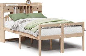 vidaXL Pat cu bibliotecă fără saltea, 135x190 cm, lemn masiv de pin