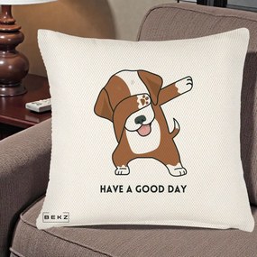 Perna Decorativa Caine Dab Have A Good Day, 40x40 cm, Crem Reliefat, Husa Detasabila, Perna Inclusa, BEKZ®