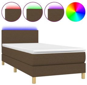 3133512 vidaXL Pat cu arcuri, saltea și LED, maro închis, 80x200 cm, textil