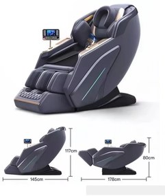 RESIGILAT- Fotoliu de masaj PRIMUS CONFORT, cu Incalzire, Bluetooth, Display, Ecran tactil, Zero Gravity, 2 Boxe, Moduri Automate, Suport Picioare extensibil, Piele Ecologica Premium, Auriu