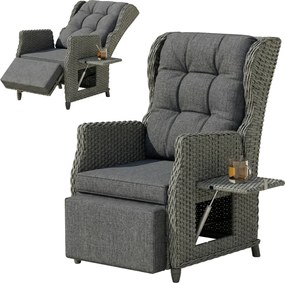 Outsunny Scaun ratan cu masă rabatabilă, șezlong scaun de grădină spătar reglabil și suport pentru picioare 81 x 58 x 98,5 cm Gri închis | Aosom Romania