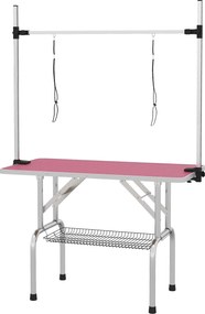 PawHut Masă de toaletat canină pliabilă cu coș metalic, bară din oțel inoxidabil reglabilă, 107x60x164 cm, roz | Aosom Romania