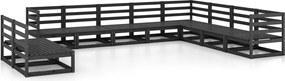 vidaXL Set mobilier de grădină, 10 piese negru lemn masiv pin