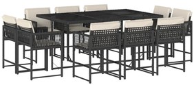 3211566 vidaXL Set mobilier de exterior cu perne, 11 piese, negru, poliratan