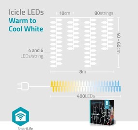 Nedis WIFILXC04W400 - LED perdea de Crăciun 400xLED/11 funcții 11m IP65 Wi-Fi Tuya