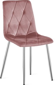 Scaun Bucatarie/Dining Fido ,Picioare Cromate, Catifea Roz