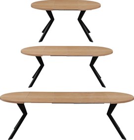 Masă extensibilă de sufragerie, stejar deschis/negru, 100-250x75,5 cm, LUKOS