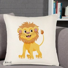 Perna Decorativa Pui de Leu Kawaii, 40x40 cm, Crem Reliefat, Husa Detasabila, Perna Inclusa, BEKZ®